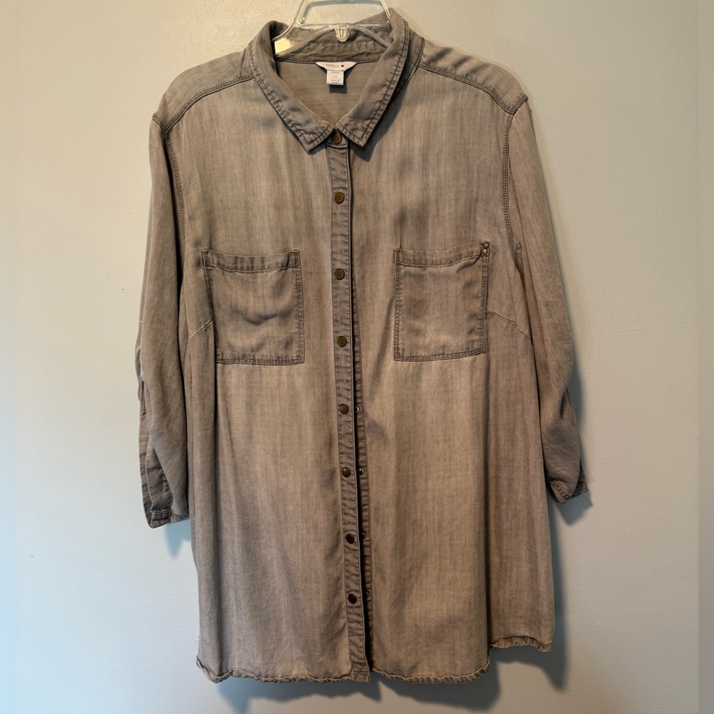 intro Very Soft Light Gray Snap Up Shirt Sz 3 X